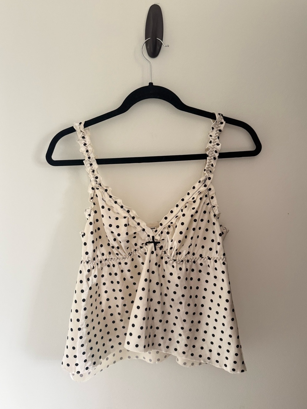 Vintage White and Black Polka Dot Ruffle Strap Tank Top